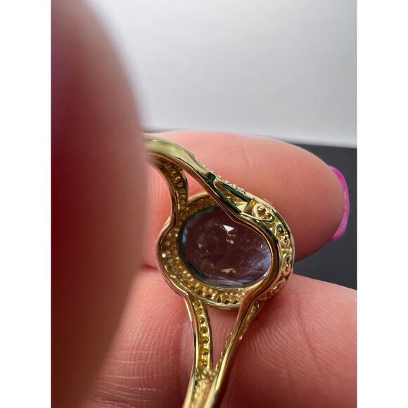 Swiss blue topaz and diamond 10k gold halo ring size 9 - Picture 6 of 11